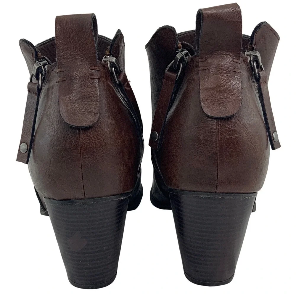 Torrid Brown‎ Faux Leather Double Zip Block Heel Ankle Boots 11.5